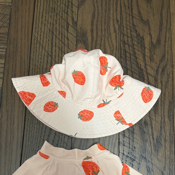 Carter's Pink Strawberry Print Swimsuit, Hat Included - Picture 7 of 9